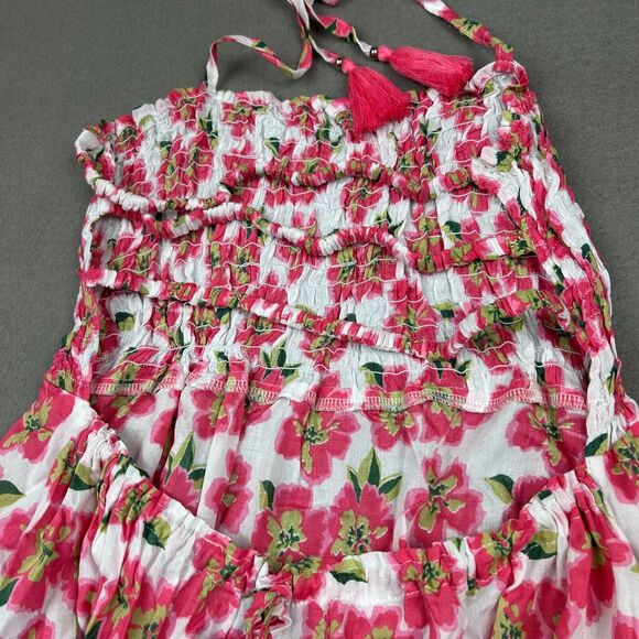 Tiare Hawaii Revolve Bellini Mini Halter Dress Small Pink Poipu White Tiered - Picture 9 of 10